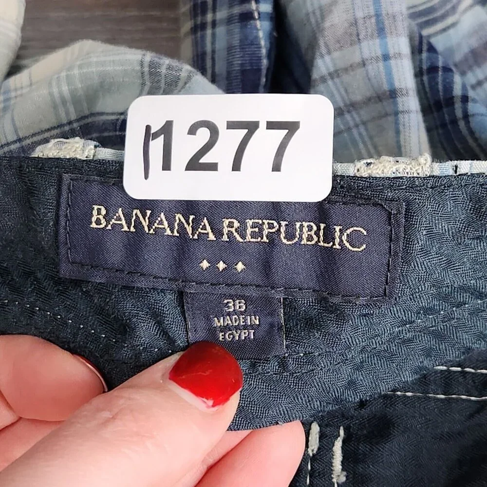 Banana Republic Shorts Mens 36 Blue Plaid Flat Front Cotton Lightweight Casual